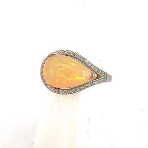 Natural Opal Diamond Ring 6.75 14k W Gold 4 TCW Certified $4,950 310548